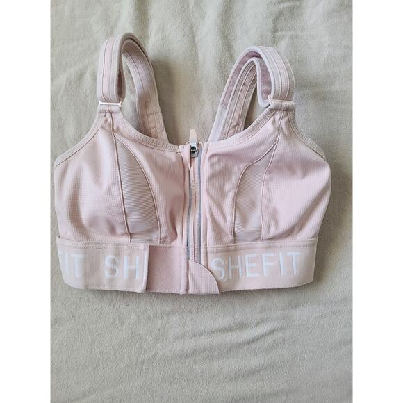 SHEFIT Ultimate High-Impact Sports Bra Medium Pink Zip Front Adjustable Support - Picture 2 of 4